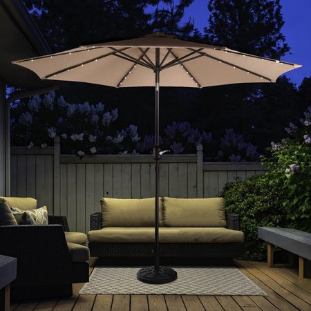 VILLACERA 9-Foot LED Outdoor Patio Umbrella with Base, Beige 83-OUT5420B